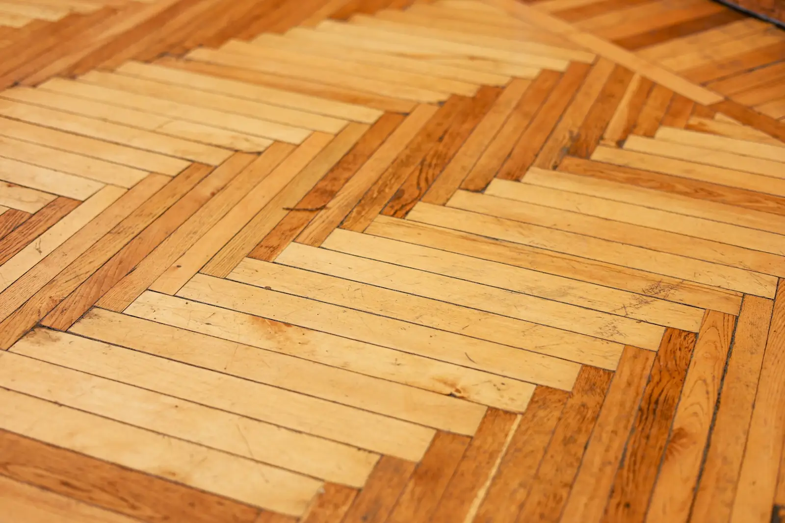 Herringbone wood flooring in a period home