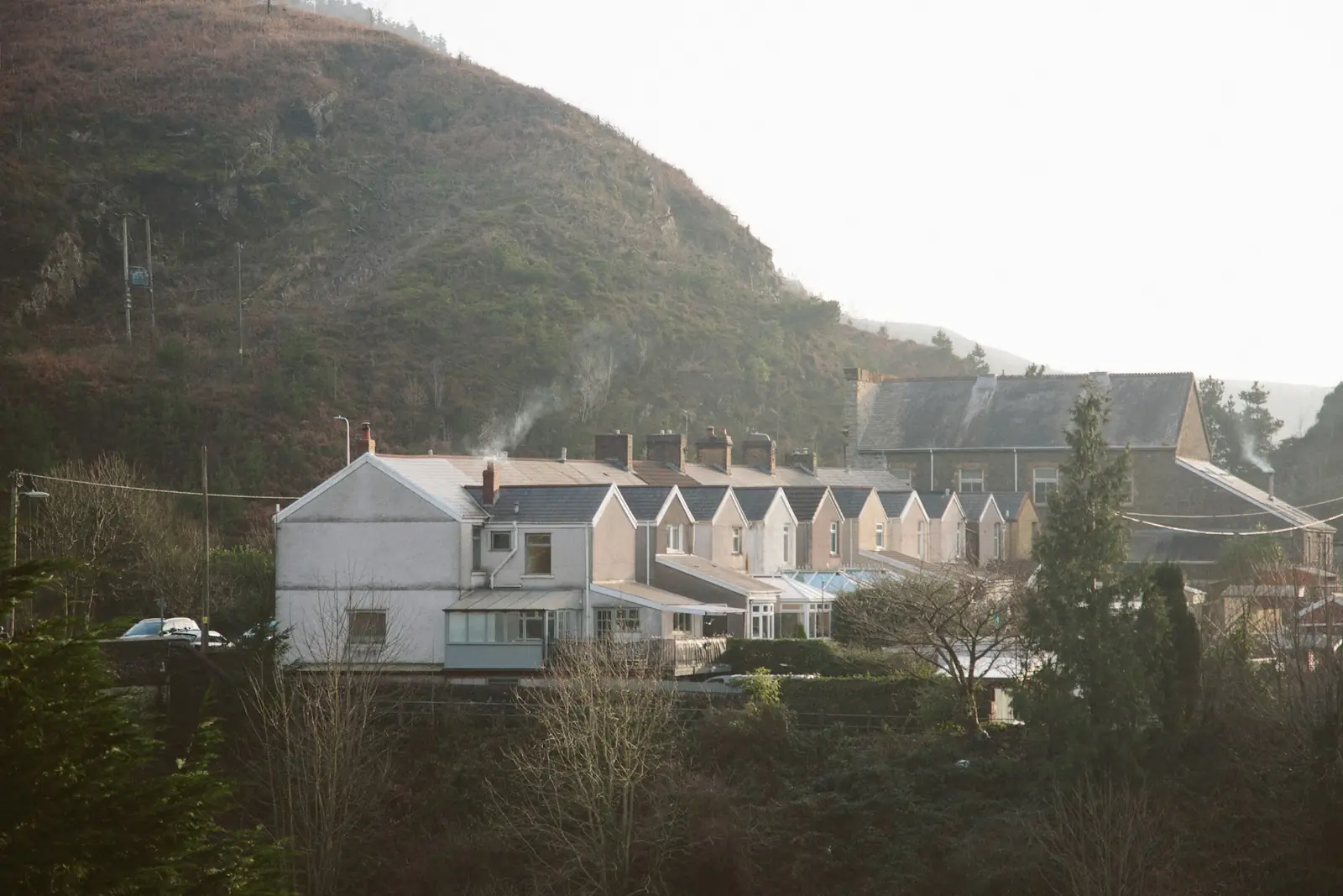 Terraced houses on a hillside in a Welsh town